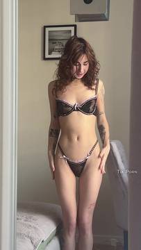 Free Movie Teasing with CurlyPolly & Teen Sexy Lingerie Brunette Solo