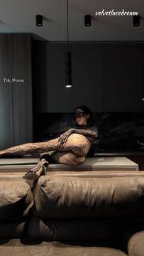 Tabletop pleasure in bodystocking