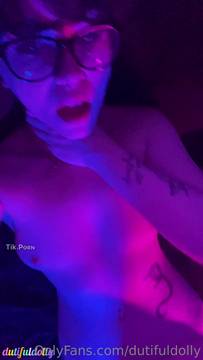 Horny Teen in glasses lay down and masturbate