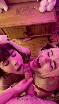 Two slutty teens fighting over my big cock