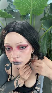 Quiet girl loud energy Tattooed girl teases with her choker and heavy eyes 🍆