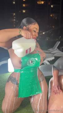@mythiccalofficial with her sloppy friends twerking and pouring milk over their bodies