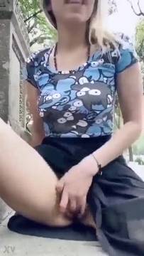 Hot Porno Pussy Fingering and Blonde Big Boobs Exhibitionist Outdoor