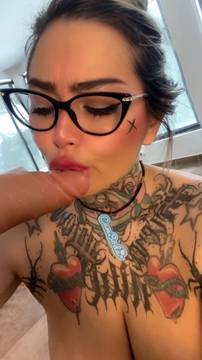 Adult Movie Sextoy in the mouth & Glasses Tattoo Latina